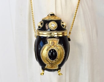 RARE 1990s Vivian Alexander Fabergé Egg Minaudiére Black Gold Rhinestone Evening Bag Purse Collectible #124