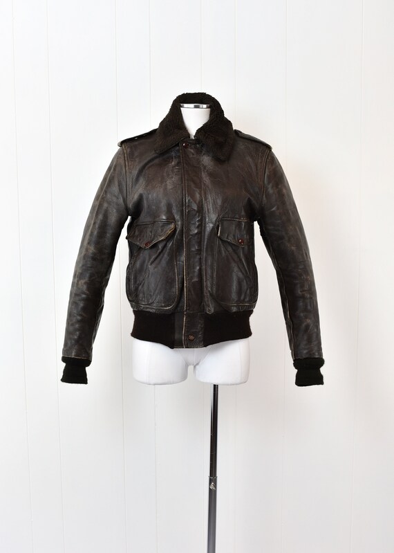 1940s Dark Brown Leather Bomber Jacket