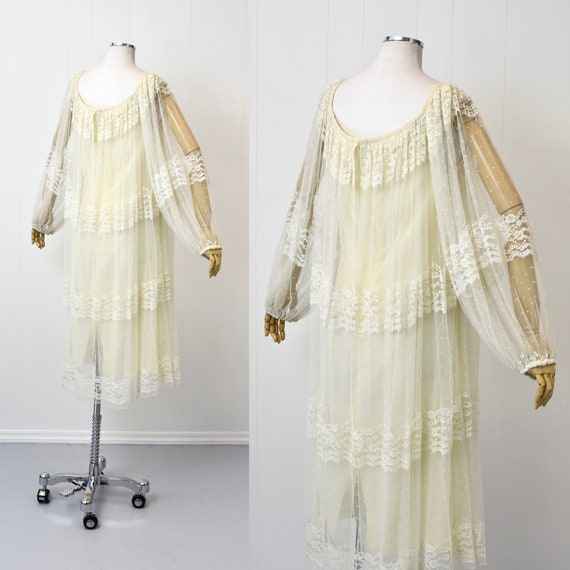 1970s Designer White Floral Tulle Dress Marita by… - image 9