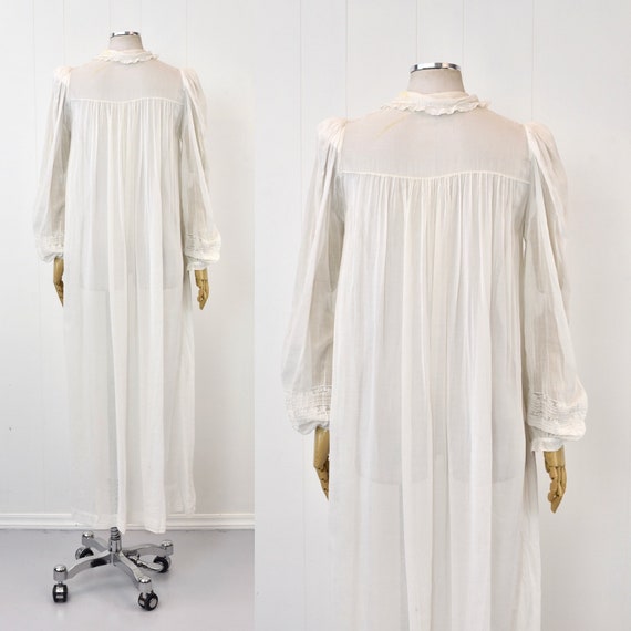 Antique 1900s Edwardian White Cotton Lace Sheer N… - image 5