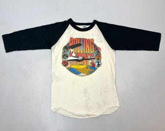 1981 Rolling Stones Tour Rock & Roll Band Black White Raglan Baseball Paper Thin Single Stitch Graphic T-Shirt