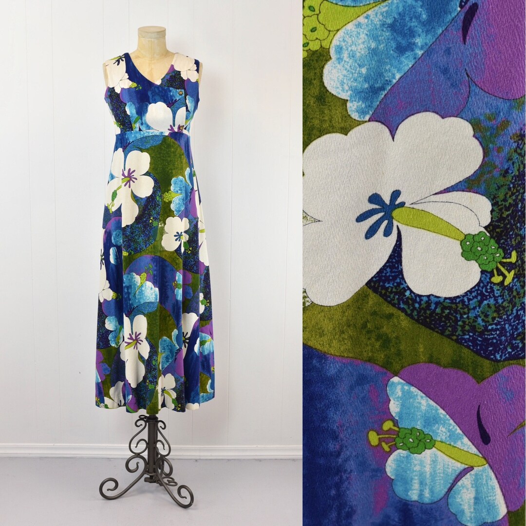 Vintage 60s 70s Hukilau Fashions Hawaiian Sleeveless Dress 8 10