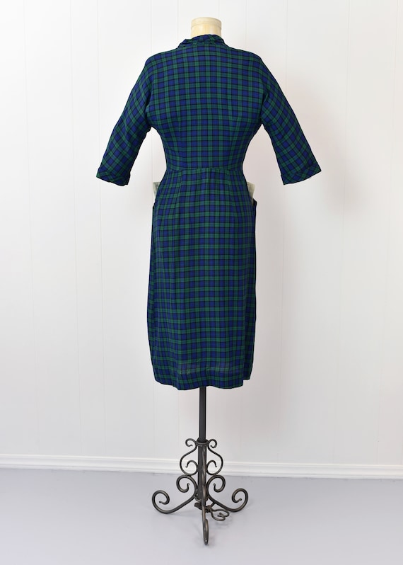 1950s Toni Todd Plaid Blue Green Rhinestone Butto… - image 4