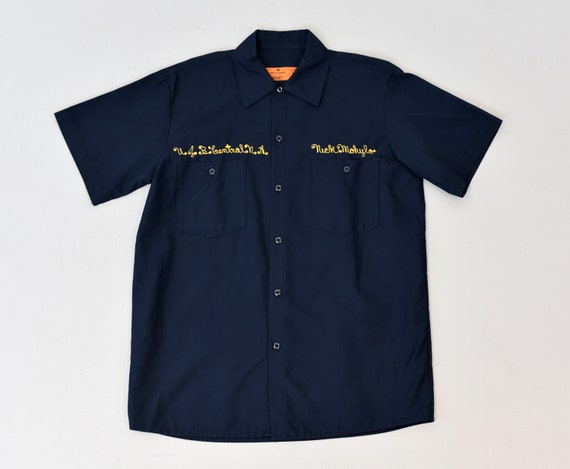 1970s Navy Blue New Jersey Bank Work Shirt - image 1