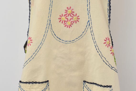 Antique Floral Embroidery Linen Apron Dress - image 8