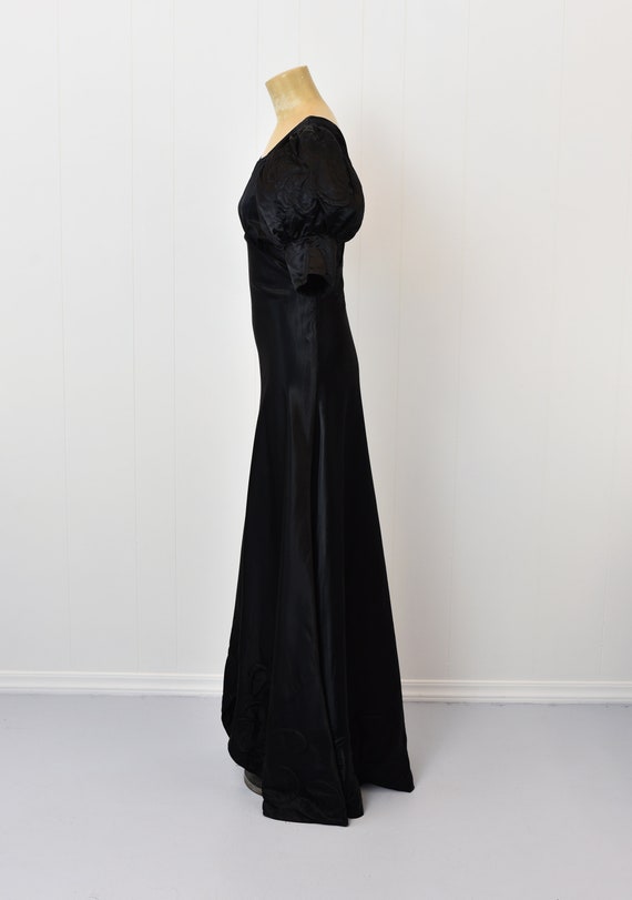 1930s/1940s Black Satin Puff Sleeve Gown - image 5