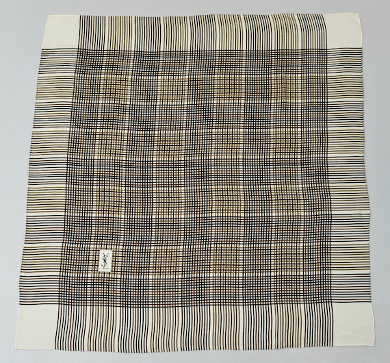 1980s Yves Saint Laurent Brown Plaid Striped Silk… - image 1