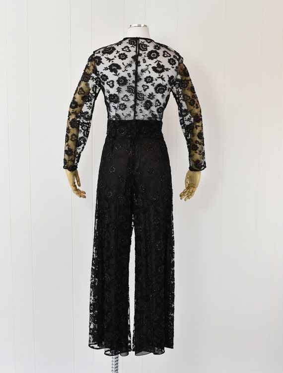 1970s Black Lace Sequined Two Piece Set - image 5