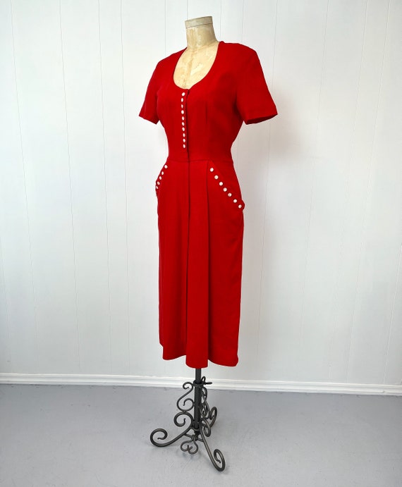 1940s Red Bombshell Front Zip Wiggle Pinup Dress - image 3