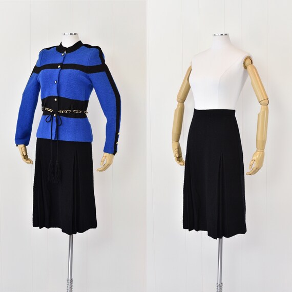 1980's Adolfo Blue & Black Two Piece Set
