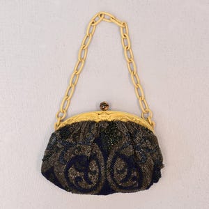 Antique 1920s Beaded Celluloid Ornate Frame Chain Handle Flapper Art Deco Purse Handbag