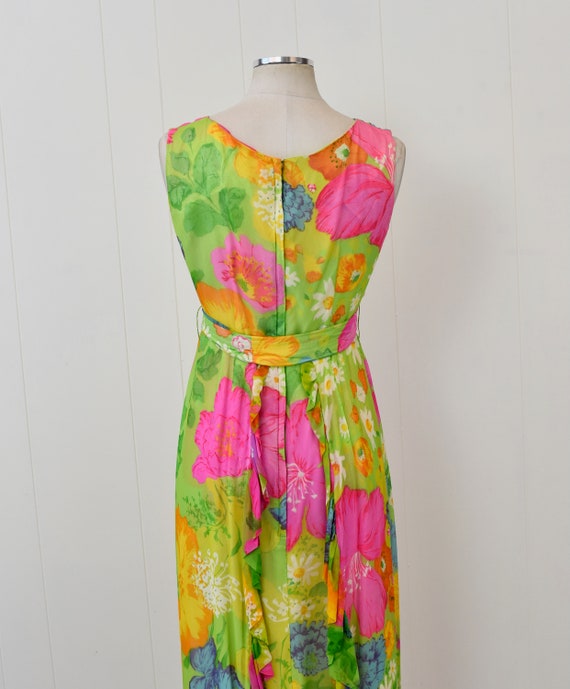 1960s Hawaiian Colorful Floral Ruffle Silk Chiffo… - image 6