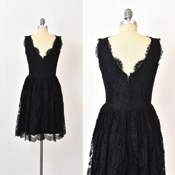 1950s Black Chantilly Lace Floral Goth Pinup Part… - image 7