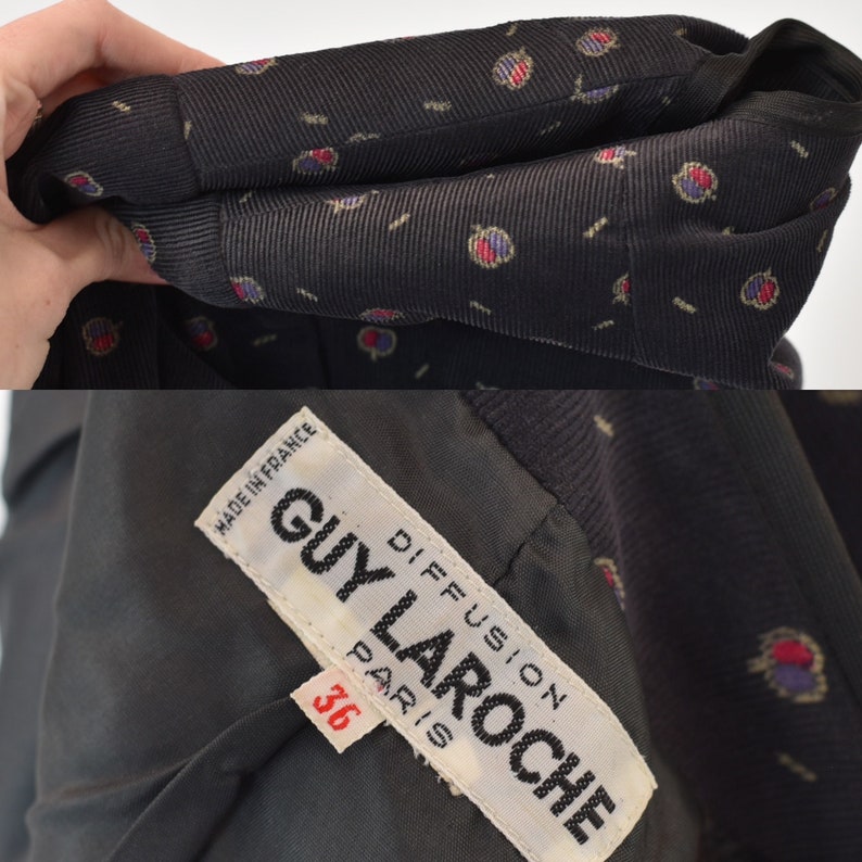 1990s Guy Laroche Dark Gray Corduroy Fruit Apple Novelty Print Jacket Long Sleeve Blouse Top image 8