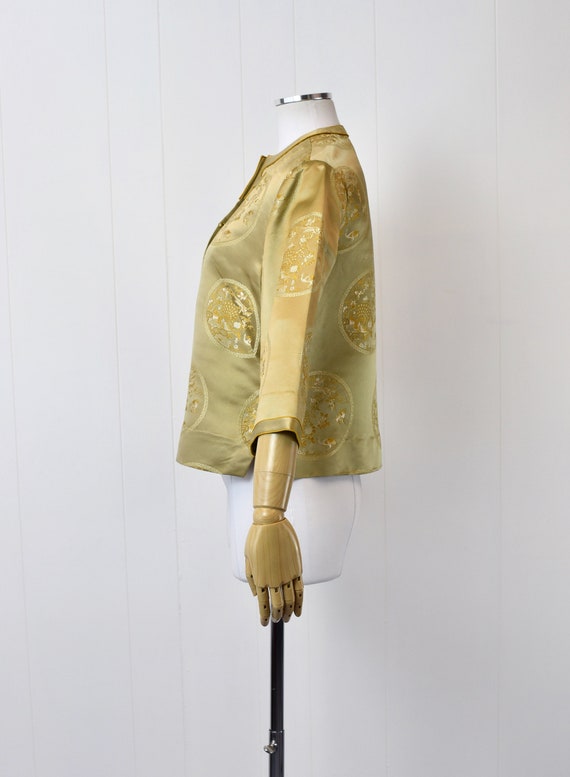 1950s Asian Gold Satin Brocade Jacket Top - image 6