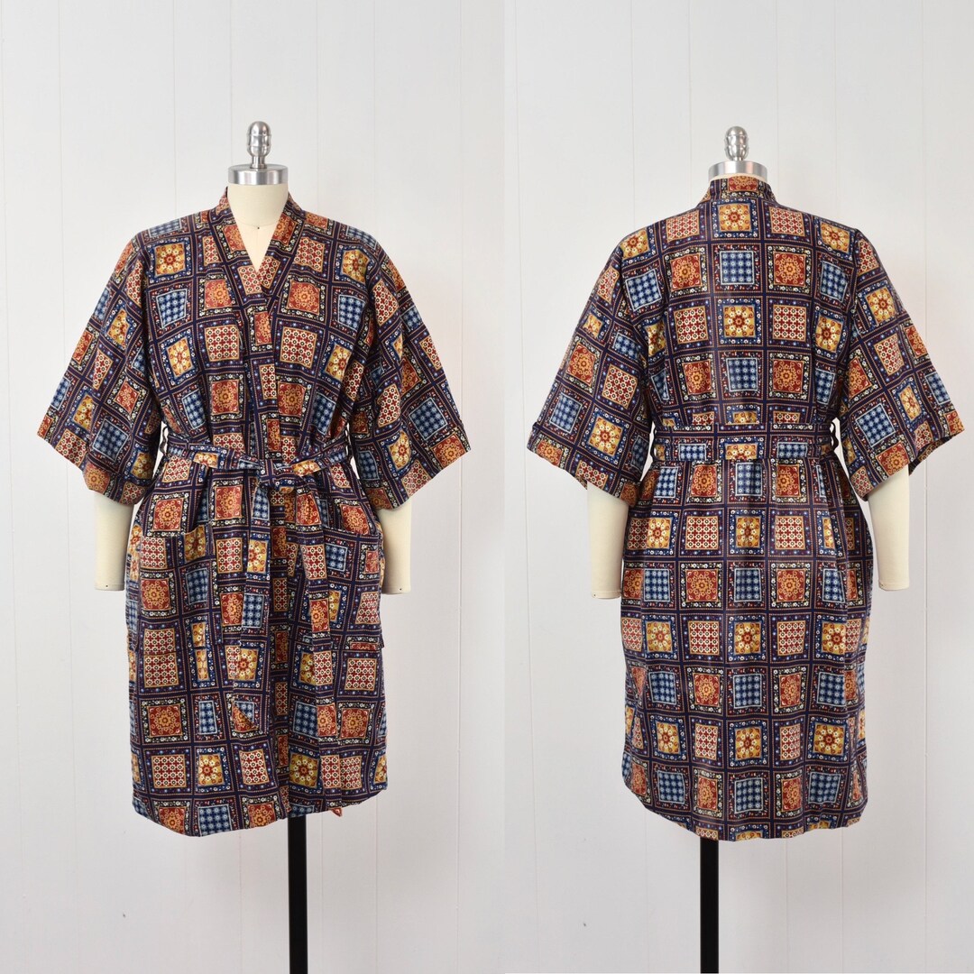 1960s Patchwork Floral Cotton Yellow Terrycloth Bathrobe Robe ...