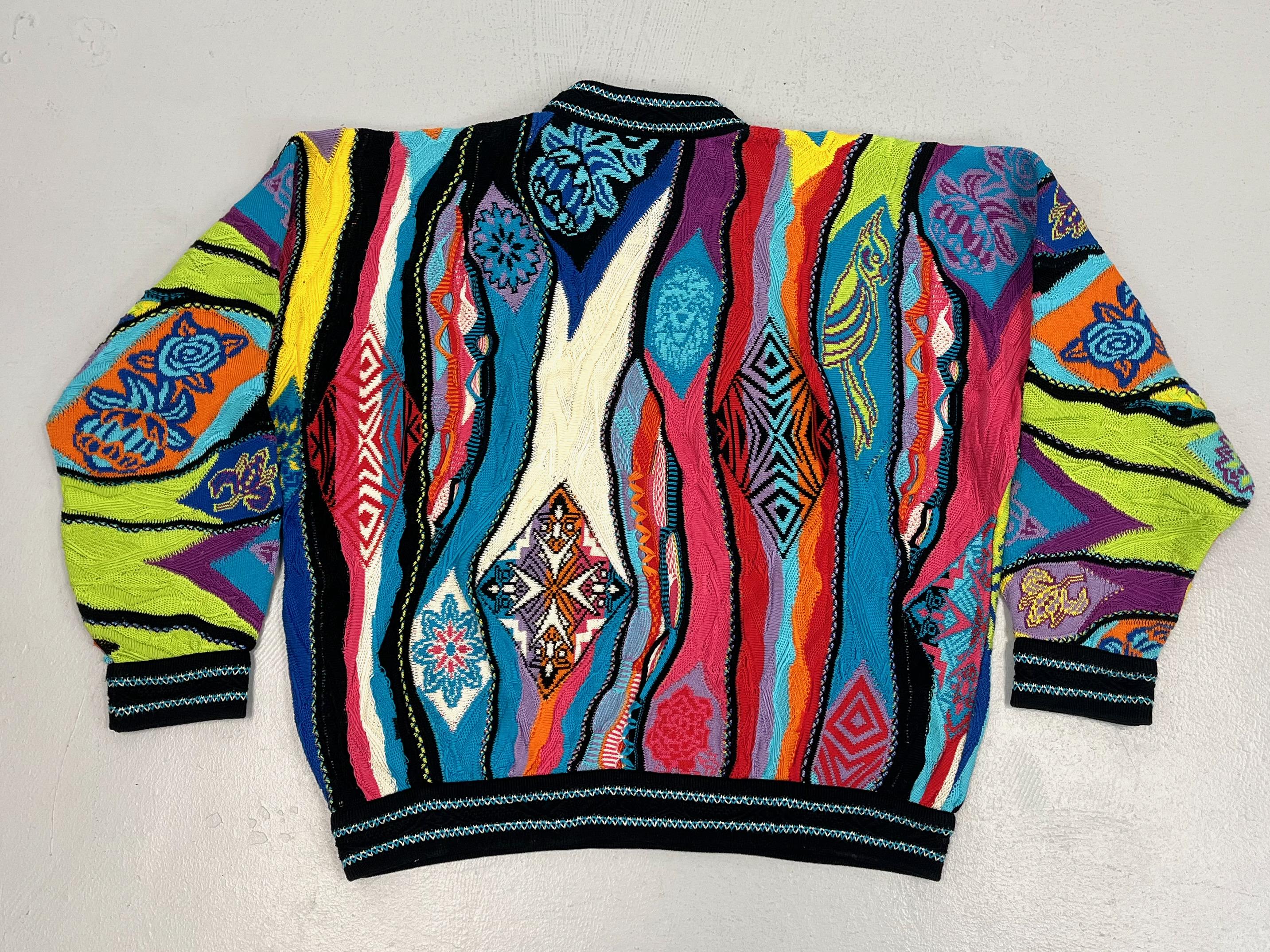 1980s/1990s Coogi Australia Authentic Colorful 3D Crazy V Neck