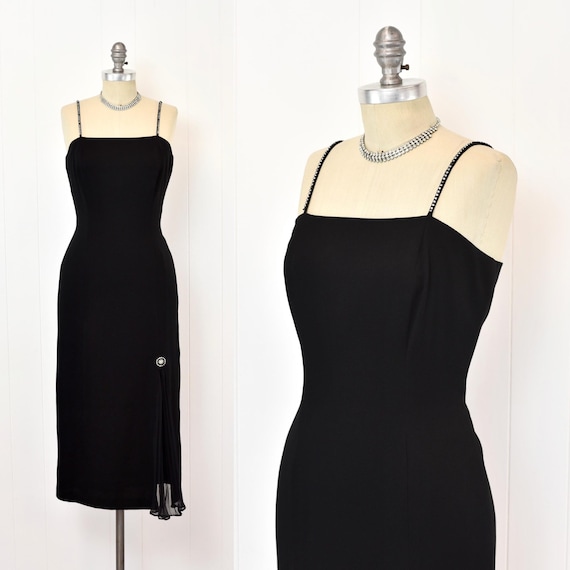 1980s/1990s Rhinestone Black Boutique Rue de la Paix LBD Party Dress