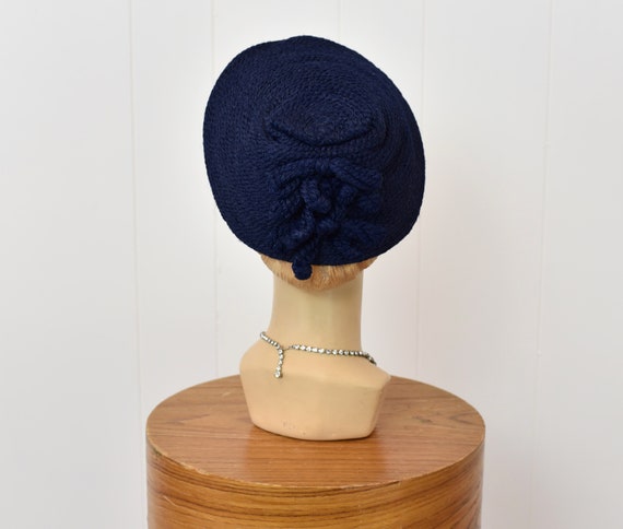 1950s/1960s Navy Blue Multi Bow Design Cap Hat - image 8