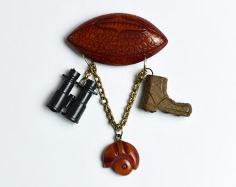 1940s Bakelite Football Novelty Brooch Pin