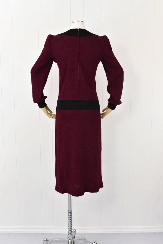 1980s Adolfo Wine Puff Shoulder Dress - image 6