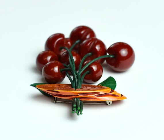 1940s Bakelite Cherries Brooch Pin Tested - image 3