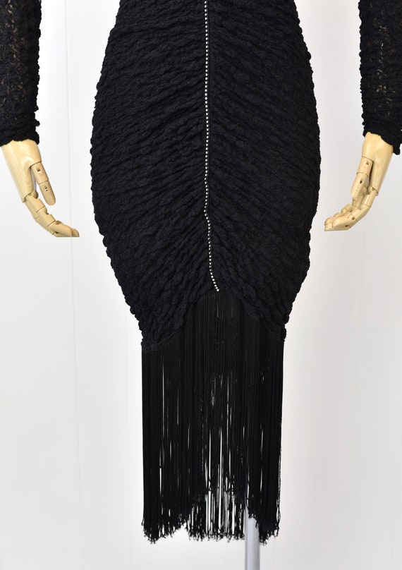 1980s Black Lace Fringe Cocktail Party Wiggle Pen… - image 5