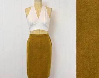 1960s Brown Mustard Wool Macshore Classics Pencil Wiggle Skirt