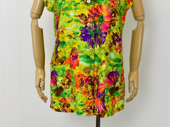 1960s Sun Fashions of Hawaii Green Yellow Tropica… - image 3