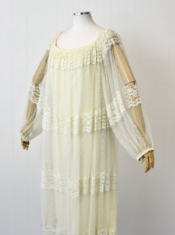 1970s Designer White Floral Tulle Dress Marita by… - image 5