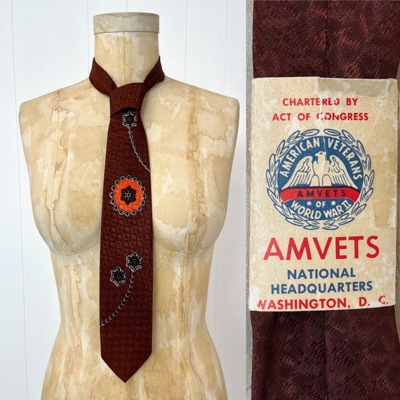 NOS 1940s/1950s Amvets of World War II Brown Flor… - image 1