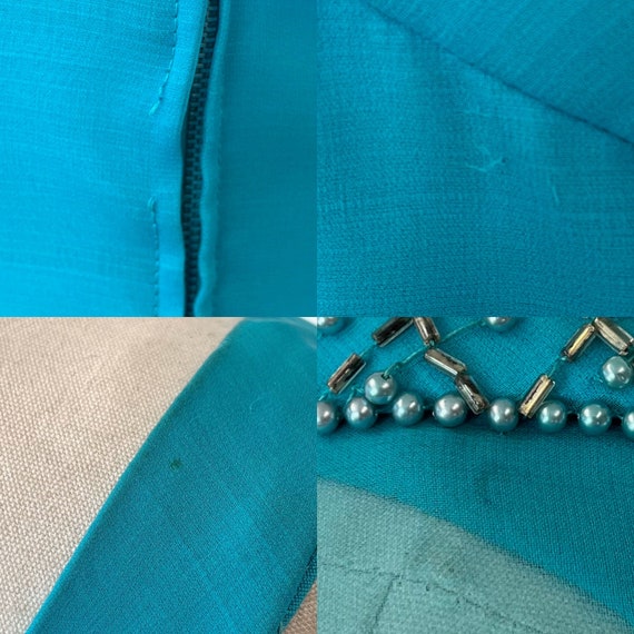 1950s/1960s Turquoise Blue Wiggle Cocktail Dress … - image 9