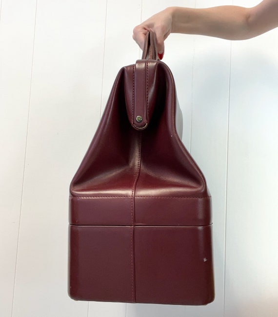 1960s Oxblood Dark Brown Leather Doctors Bag Trai… - image 4