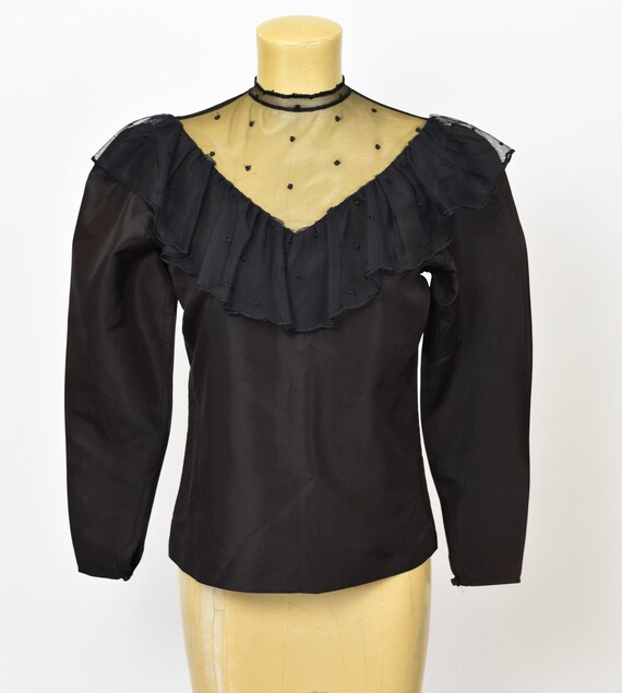 1970's Black Victorian Style Blouse