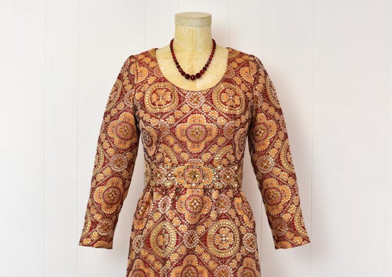 1960s Adele Simpson Brocade Metallic Red Orange R… - image 3