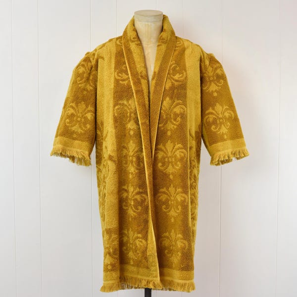1960s Style Mustard Yellow Handmade Upcycled Vintage Deadstock Fieldcrest Towel Cover Up Top Blouse Shirt