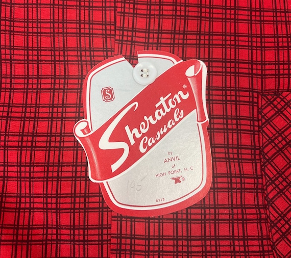 NOS 1950s Red Black Plaid Checker Sheraton Casual… - image 3