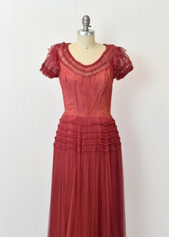 1940s/1950s Coral Tulle Party Prom Dress - image 2