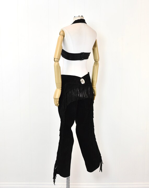 1980s Black Suede Leather Fringe Cowgirl Western … - image 4