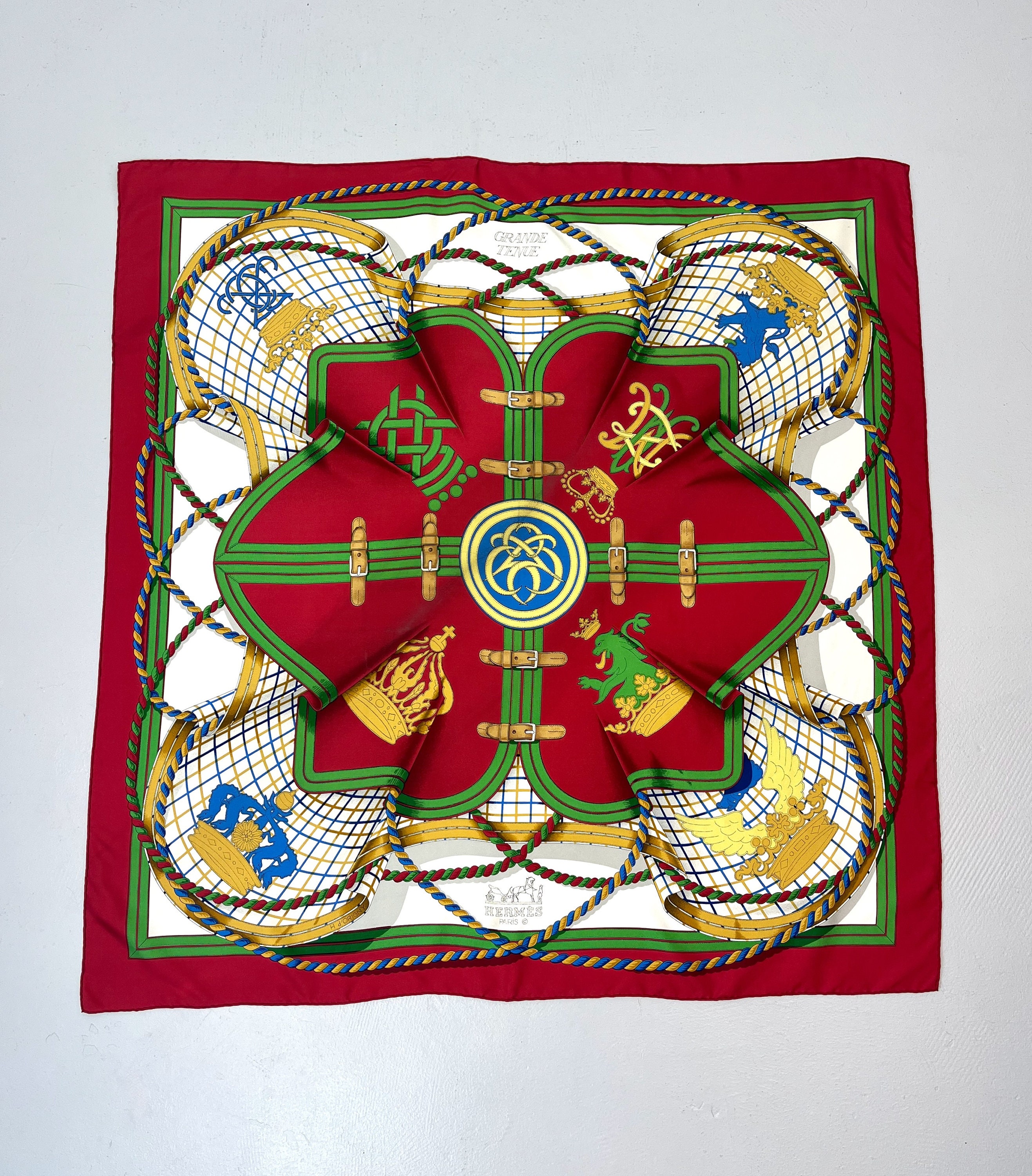 Vintage Hermes Paris Grande Tenue Henri D'origny Red Green Emblem