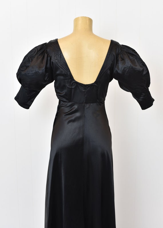 1930s/1940s Black Satin Puff Sleeve Gown - image 7