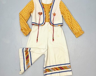 1970s Western Cowgirl Colorful Patchwork Cotton Beaded Girls Childrens One Piece Jumpsuit