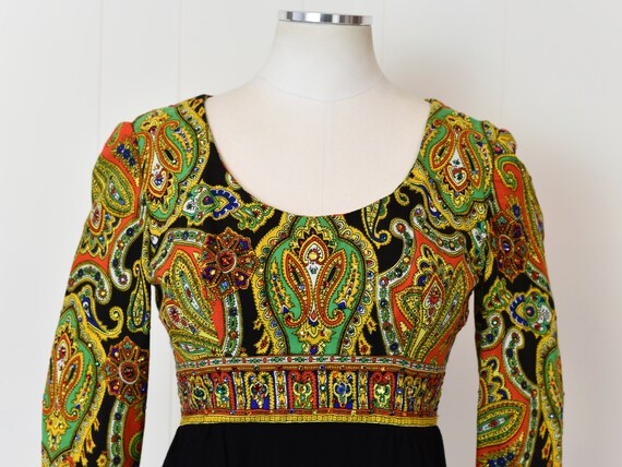 1970s Victor Costa Rhinestone Paisley Print Multi… - image 3