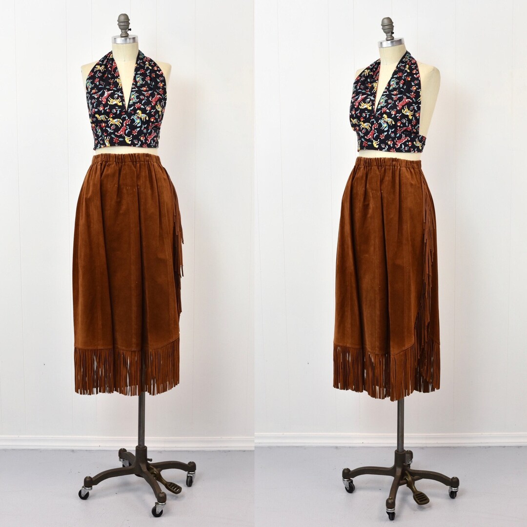70’s Brown Fringe Suede Skirt main image 0
