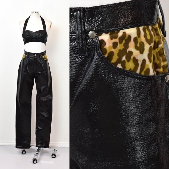 1980s/1990s Wrangler Leopard Black Pleather Vinyl Pants