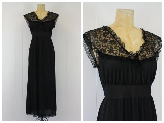 1950s Black Nightgown Lingerie Lace Nylon
