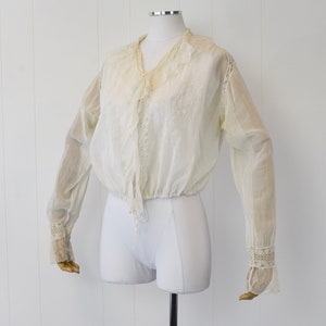 Antique 1900s White Voile Floral Embroidered Blouse image 4