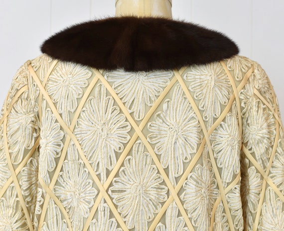 1950s Ribbon Floral Ivory Mink Fur Collar Bolero … - image 7