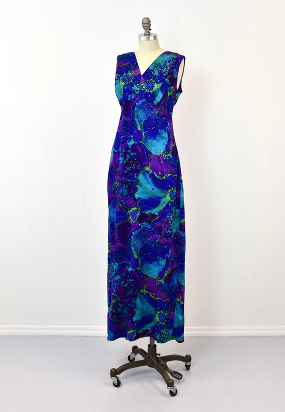 1970s Hawaiian Floral Print Purple Blue Liberty H… - image 4