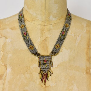 1920s Floral Rose Beaded Tassel Flapper Art Deco Necklace Jewelry